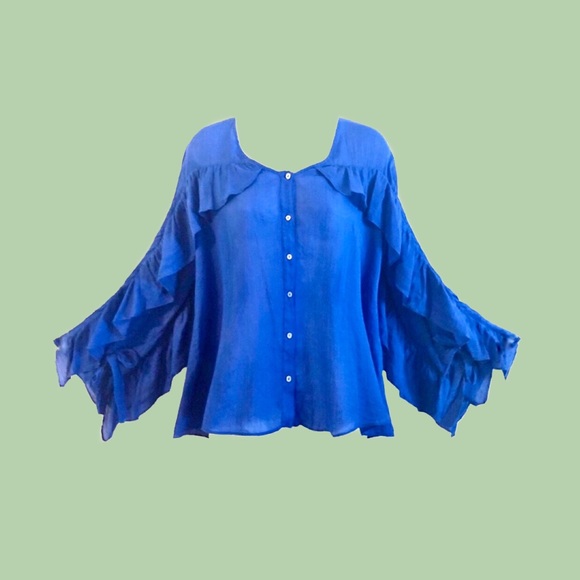 (3) Zara Bundle | Faux Suede Dress Blue Ruffle Top - Picture 6 of 14